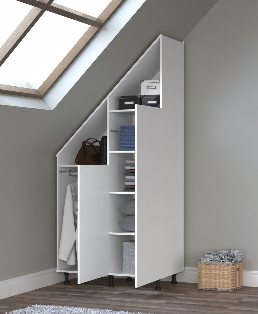 TheBestOf Furniture Armoire de rangement blanche - Pour mur en pente - 91 x 47 x 94/182 cm