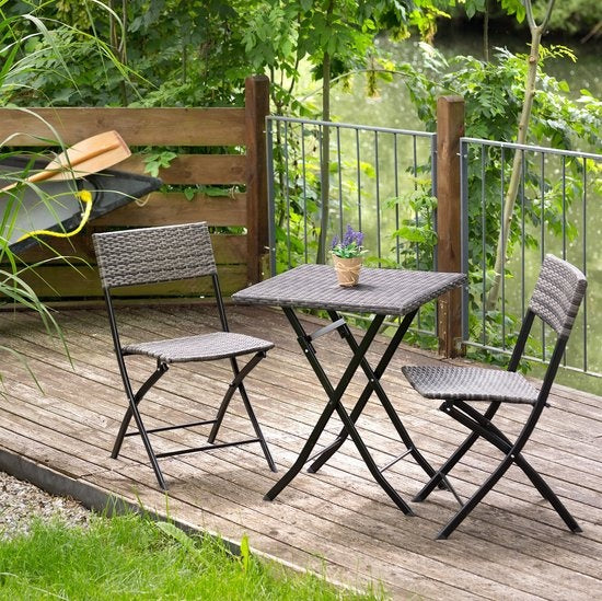 tectake® - set bistro de balcon ou de jardin en osier, groupe de sièges avec 2 chaises et 1 petite table de salle à manger, pliage peu encombrant, meubles de jardin, meubles de balcon petit balcon - gris clair