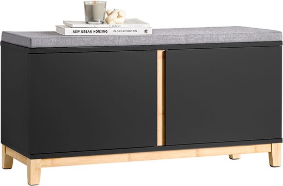 SoBuy FSR117-SCH Banc à chaussures - Banc de rangement noir avec 2 portes
