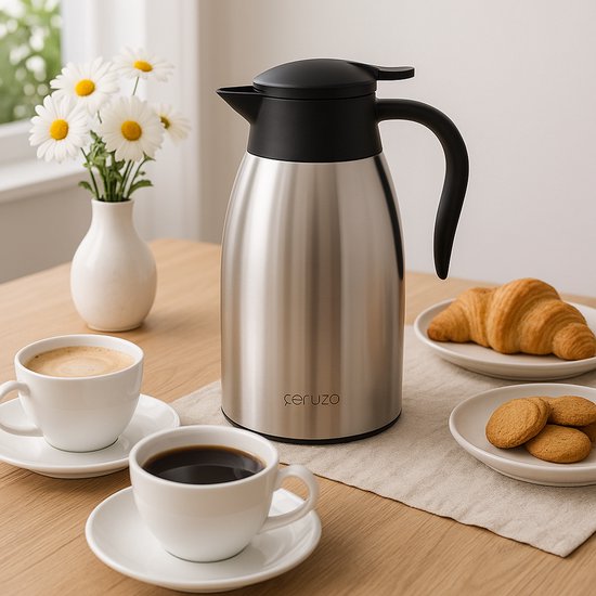Ceruzo Thermos en acier inoxydable - 1,8 litre - Double paroi - Etanche - Boissons chaudes et froides - 28x13 cm