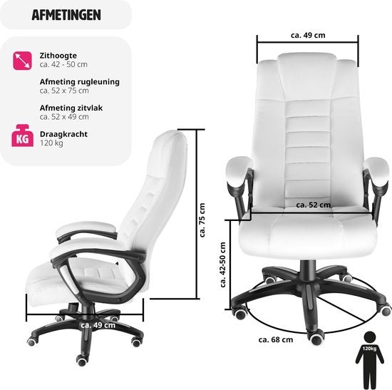 tectake® - Siège de direction de luxe Siège de bureau Siège de bureau - simili cuir - blanc