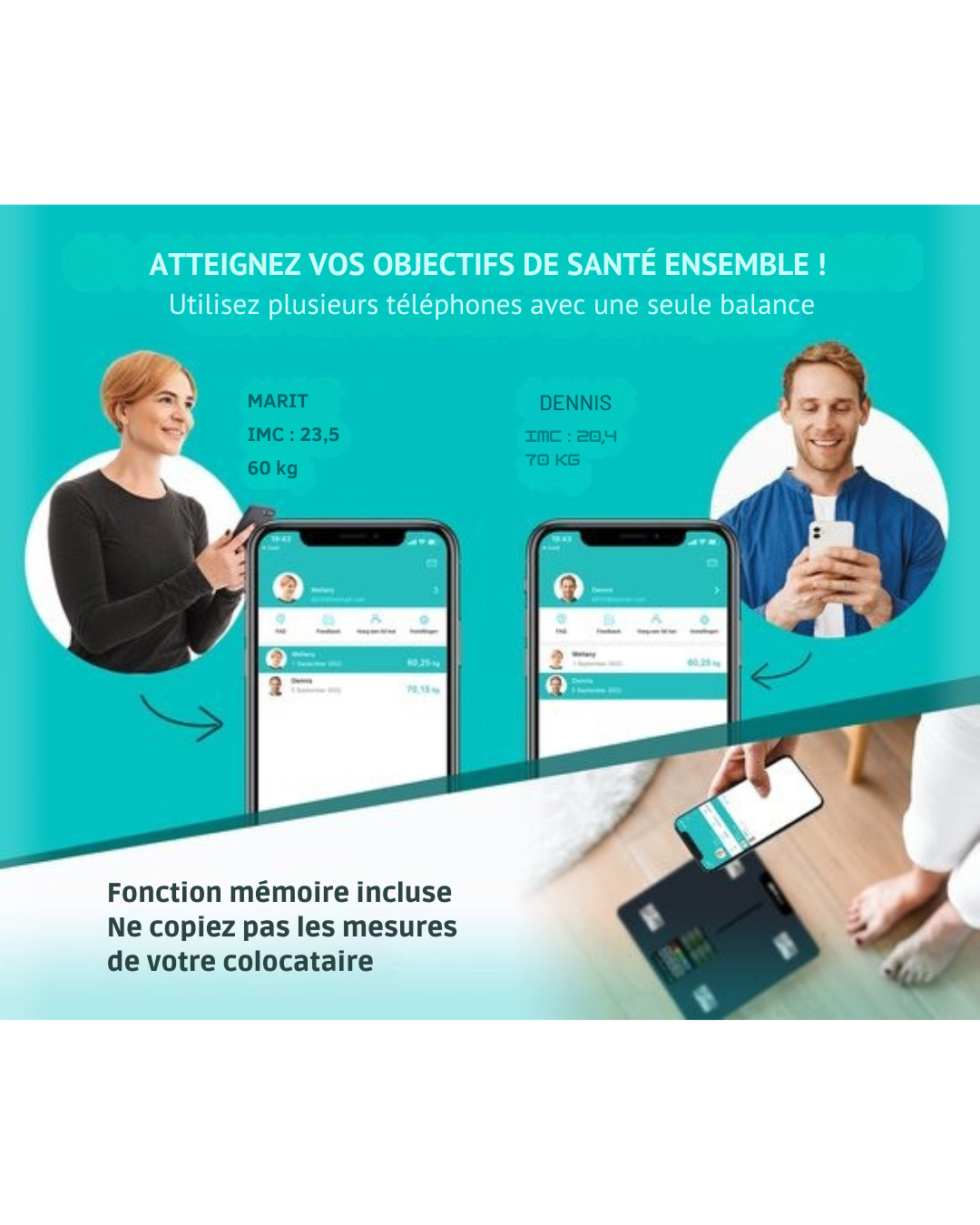 Balance personnelle numérique LED FITAGE - Balance intelligente avec analyse corporelle 17x - Balances - Application FITAGE