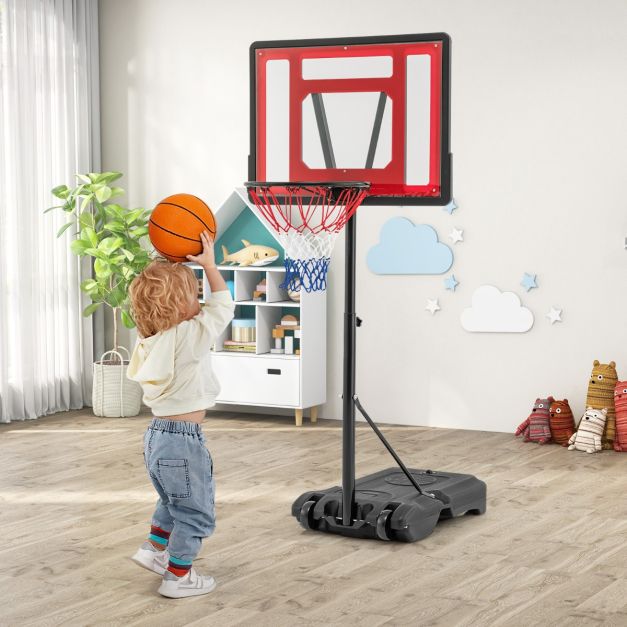 Anneau de basket réglable Coast pour piscine - 165-185 cm de haut - rouge - Support de basket portable pour enfants, adolescents et adultes