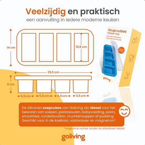 Goliving 4 in 1 Freezer Containers - Freshness Containers - 4 x 250ml - Meal Prep Containers - Silicone Storage Containers with Lid - Baby Food Storage Box - Freezer and Microwave - Blue
