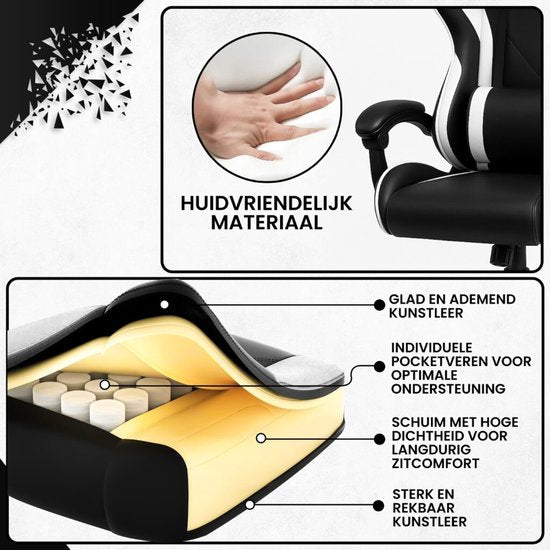 Bayt Chaise de jeu - Chaise de jeu - Chaise de jeu - Dossier réglable - Chaise de jeu confortable - Noir et blanc