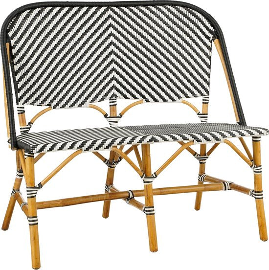 Mica Decorations Banc d'extérieur Mandox - L 98 x l 60 x H 93 cm - Rotin - Noir, Blanc