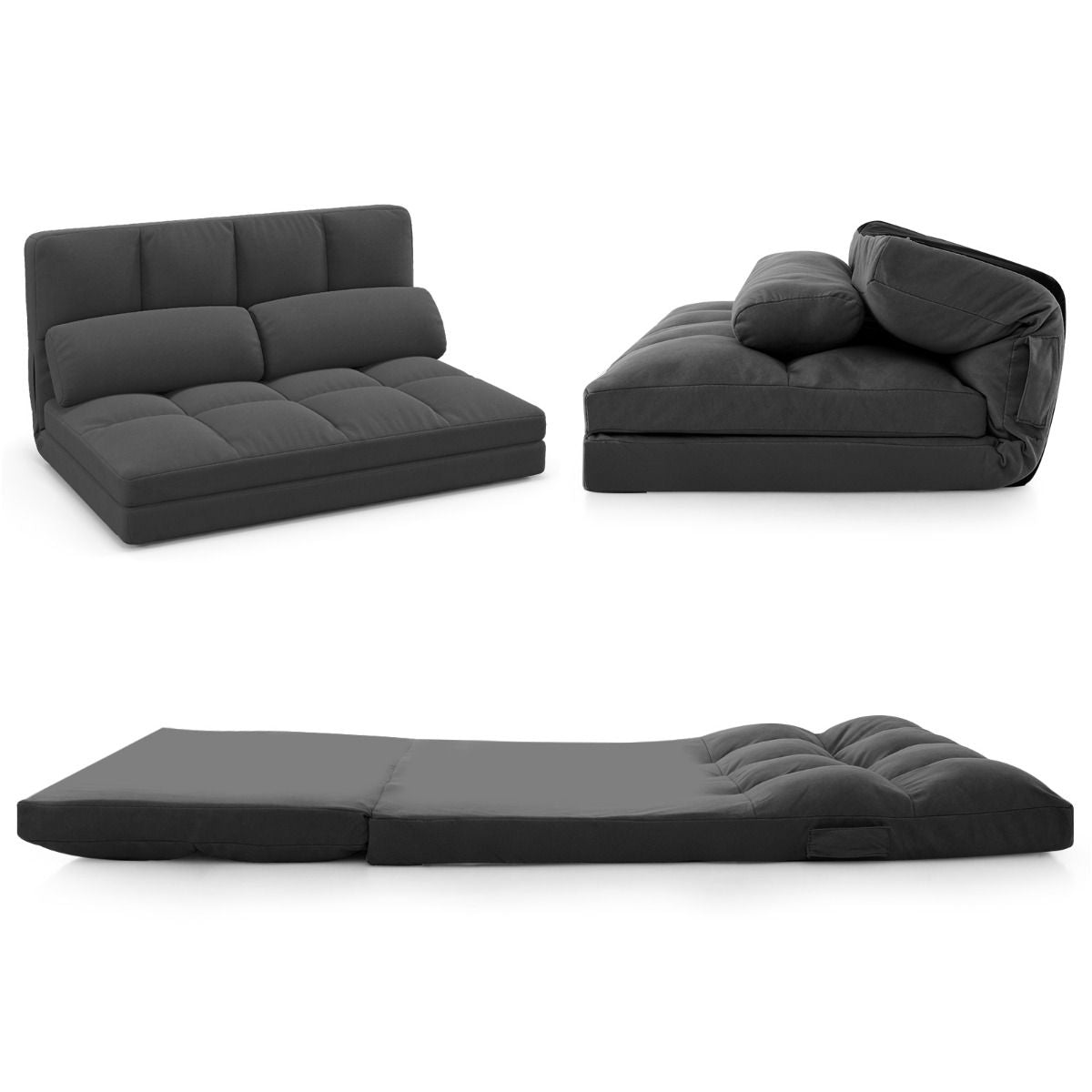 Banquette de sol pliable Coast - Canapé-lit 3 en 1 - Dossier réglable - Gris foncé