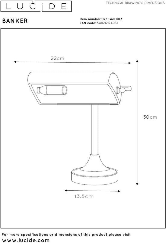 Lucide BANKER - Lampe de bureau - 1xE14 - Bronze