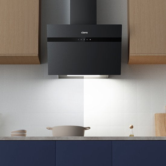 CIARRA CBCG6736H-G Hotte aspirante inclinée 60 cm, noire – Verre dépoli anti-traces de doigts – Avec Wi-Fi – Jeu de filtres à charbon inclus – 650 m³ – Classe énergétique A+++