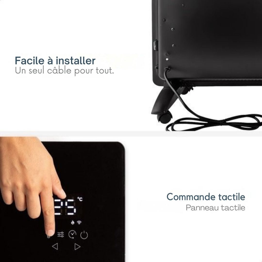 Chauffage électrique Gologi - Convecteur avec thermostat - Fonctionne par App et commandes tactiles - Jusqu'à 25m2 - 2000W Heater - Noir