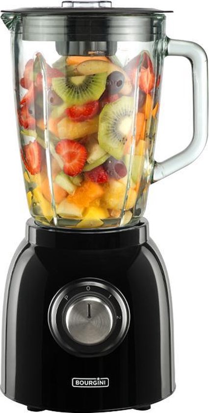 Bourgini Nostalgic Blender Black 1.5L - Cruche en verre - Noir - Broyeur à glace - Blender - 600 watts