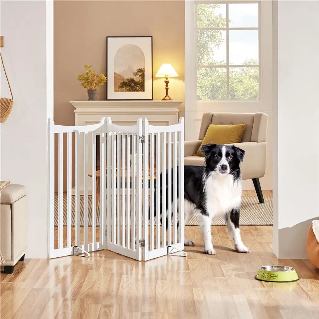 Yaheetech Dog Fence 151.5 × 90.5 cm - White Wood - Barrière de sécurité pliable avec 3 panneaux et 2 pieds de support