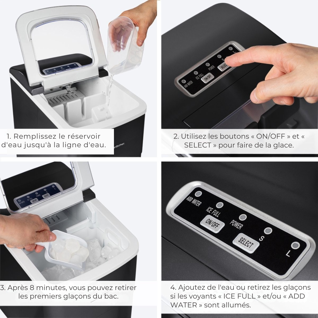 Machine à glaçons compacte et silencieuse KitchenBrothers - 2 litres - avec pelle à glace - Noire