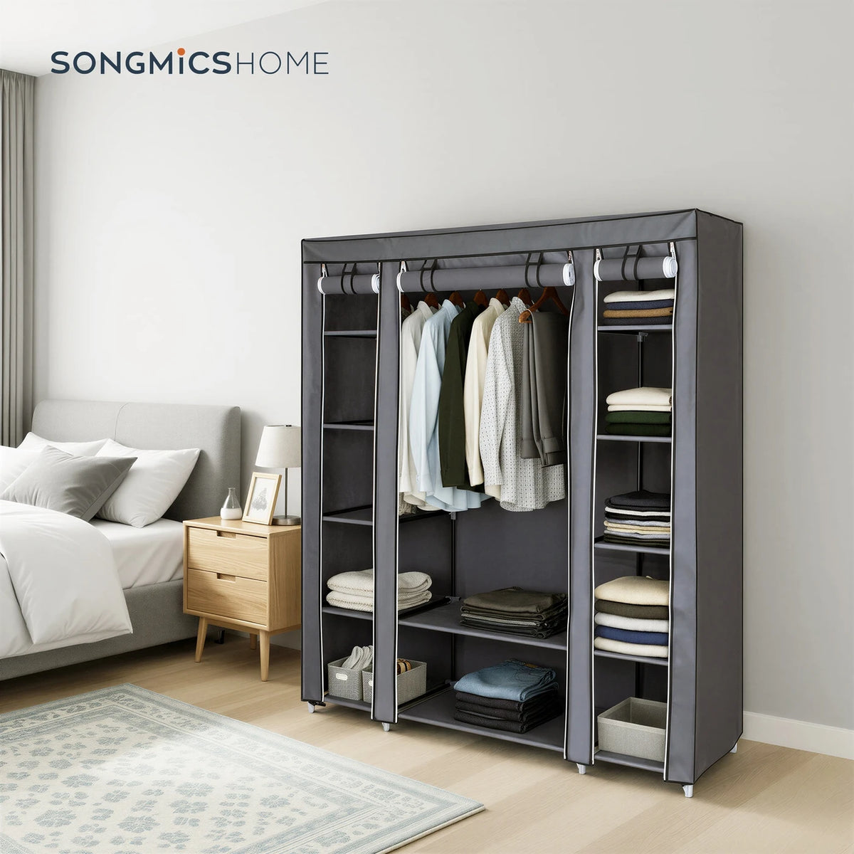 Armoire pliante en tissu Joyfurnos - Structure métallique - Gris