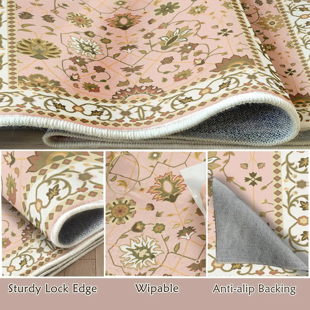 Tapis WhereHike - Multicolore - Motif floral vintage - Lavable - Antidérapant - Polyester - 183 x 274 cm