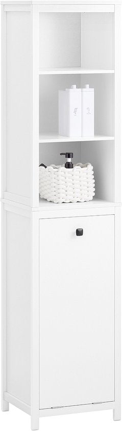 Meuble de salle de bains SoBuy BZR95-W - Armoire haute blanche avec étagères et panier à linge