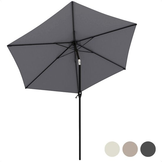 Parasol LifeGoods - Ø270 cm - 30° inclinable - imperméable - avec housse - Gris foncé