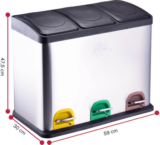 Dirt Devil Pedal bin 3x 15L - Poubelle Séparation des déchets - acier inoxydable - Silver