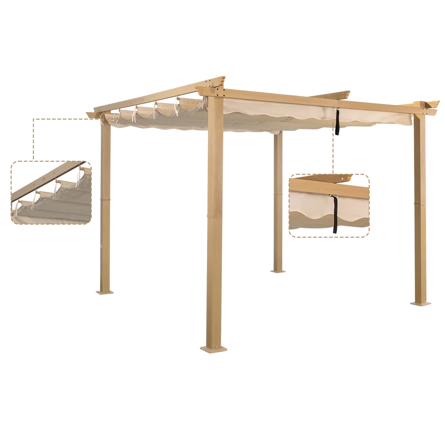 Pergola Angel Living en aluminium 3 × 3 m, jaune crème – Toit rétractable UV50+, tubes de toit en acier, revêtement par poudrage