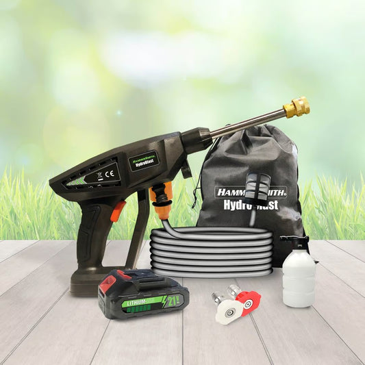 Nettoyeur haute pression à batterie Hammersmith HydroBlast - Léger et compact - Fonctionne sans raccordement à l'eau - Accessoires inclus