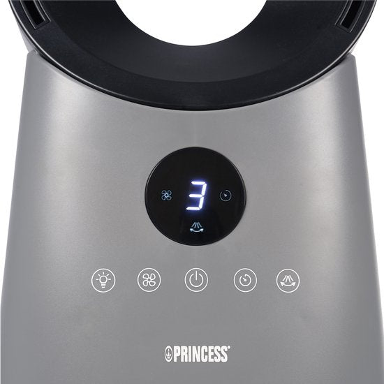 Ventilateur colonne sans pales Princess - 60 W – Ventilateur sans pales puissant et silencieux avec télécommande, minuterie et écran LED – Oscillation à 75° – 3 vitesses – 351582