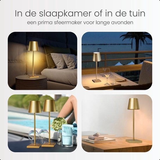 Goliving Lampe à poser Rechargeable - Sans fil et dimmable - Lampe tactile moderne - Lampe de nuit pour chambre à coucher - 38 cm - Or