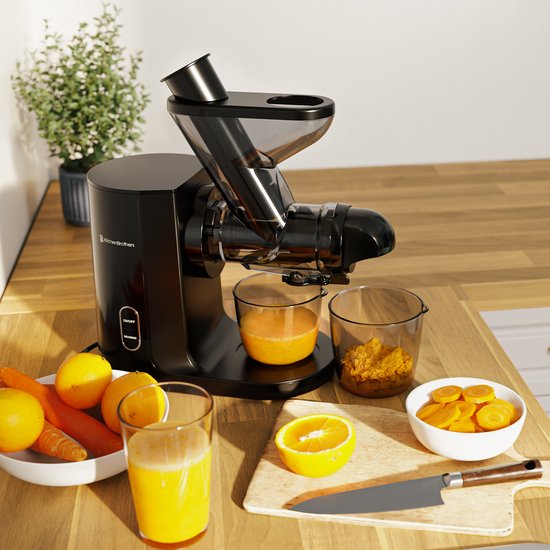 KitchenBrothers Slowjuicer - Presse-agrumes - Presse-légumes et fruits - Alimentation 43 mm et 60 mm - 400 ml - Noir