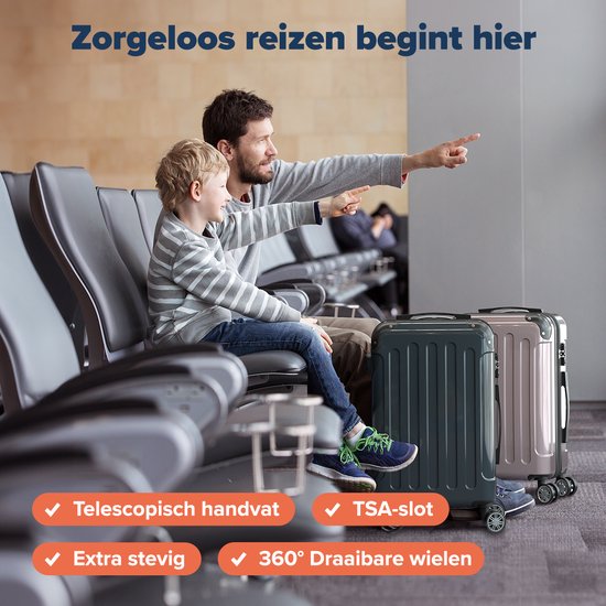 TRVLMORE Valise à main - 45L - Serrure TSA - Léger - Extensible - Trolley - 54x36x22cm - Rose Gold