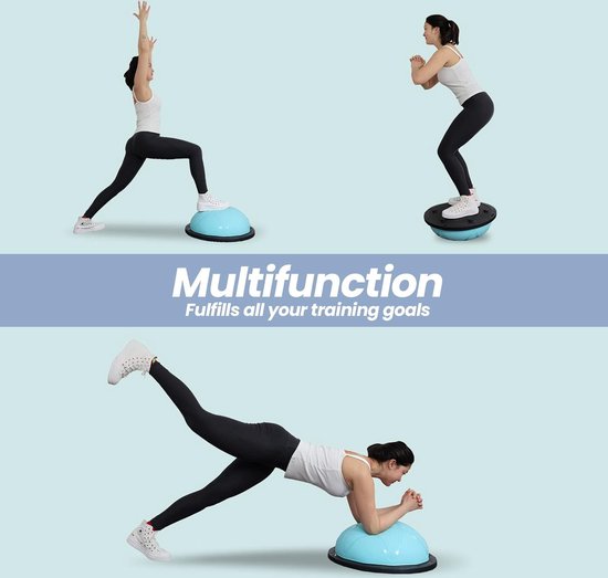 Ballon d'équilibre DH FitLife, accessoire d'équilibre pour le yoga, diamètre de 60 x 22 cm, charge maximale de 200 kg, demi-ballon de gymnastique, planche d'équilibre de fitness, planche d'équilibre avec pompe et 2 bandes de fitness