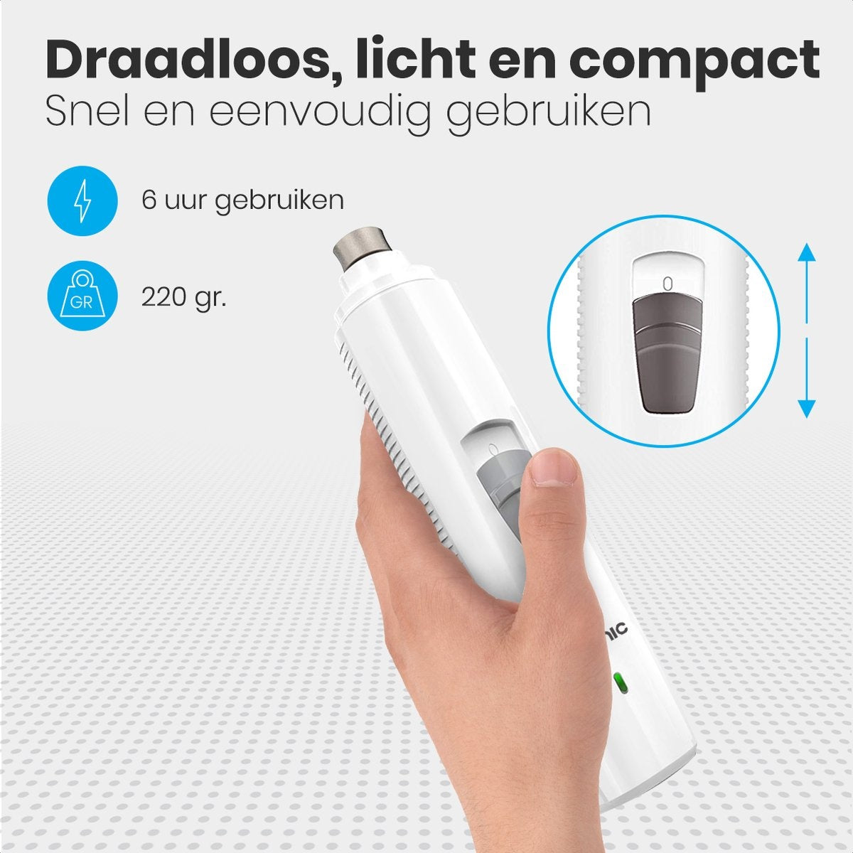 Auronic lime à ongles électrique - pour animaux - rechargeable - sans fil - tête de lime en diamant - chiens/chats - blanc