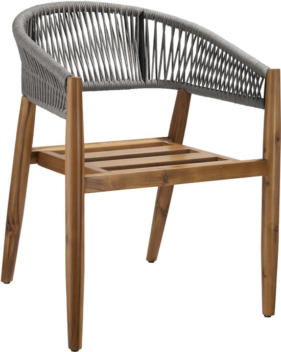 tectake® Lot de 2 chaises de jardin Manacor - Chaise de jardin en forme de corde - Chaise de balcon - Chaise d'extérieur en bois d'acacia verni résistante aux intempéries - Gris/Beige - Chaises de jardin, de balcon, de terrasse