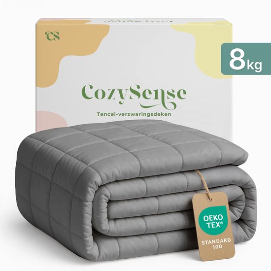 Couverture lestée CozySense® 8kg - 100% Tencel - Couverture lestée - Couverture lourde avec régulation de la température et confort respirant - Répartition de la pression GLASS-Flow® - 1 personne - Gris
