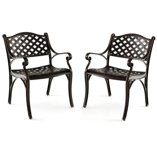 Coast Set of 2 Garden Chairs Bronze 60x56.5x82 cm - Chaises de terrasse en fonte d'aluminium résistantes aux intempéries avec accoudoirs pour le jardin, le balcon et l'arrière-cour