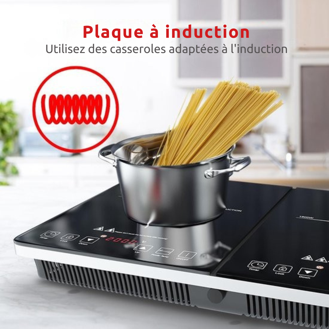 Plaque induction - KitchenBrothers - Table de cuisson transportable - 2 brûleurs - pose libre - 1500W + 2000W - acier inoxydable