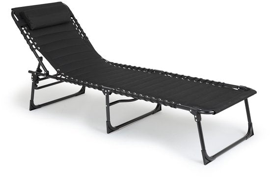 909 OUTDOOR Chaise longue pliable - Noir - Avec coussin et dossier réglable - 189x59x30 cm - Jusqu'à 110 kg