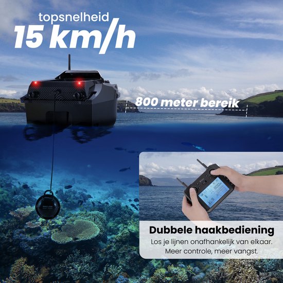Baitboat T70 - avec GPS et détecteur de poissons - Baitboat Carpe - Charge utile jusqu'à 3kg - Baitboat - 800m de portée - Noir - de Faas