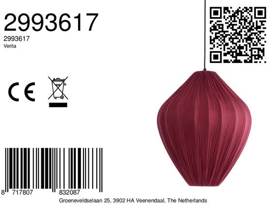 Light & Living - suspension - Verita - rouge - tissu - Ø 47 cm - E27 - 2993617