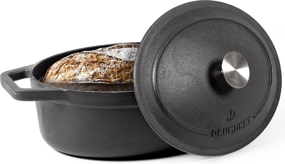 Mijoteuse Cocotte en fonte Daumonet - Marmite Faitout - Avec couvercle - Ø 29 cm - 3 litres - 100% sans PFAS & PFOA - Émail - Adapté à toutes les sources de chaleur - Électrique - Gaz - Halogène - Induction - Céramique - Lave-vaisselle - DAU-CIC-BLACK-2