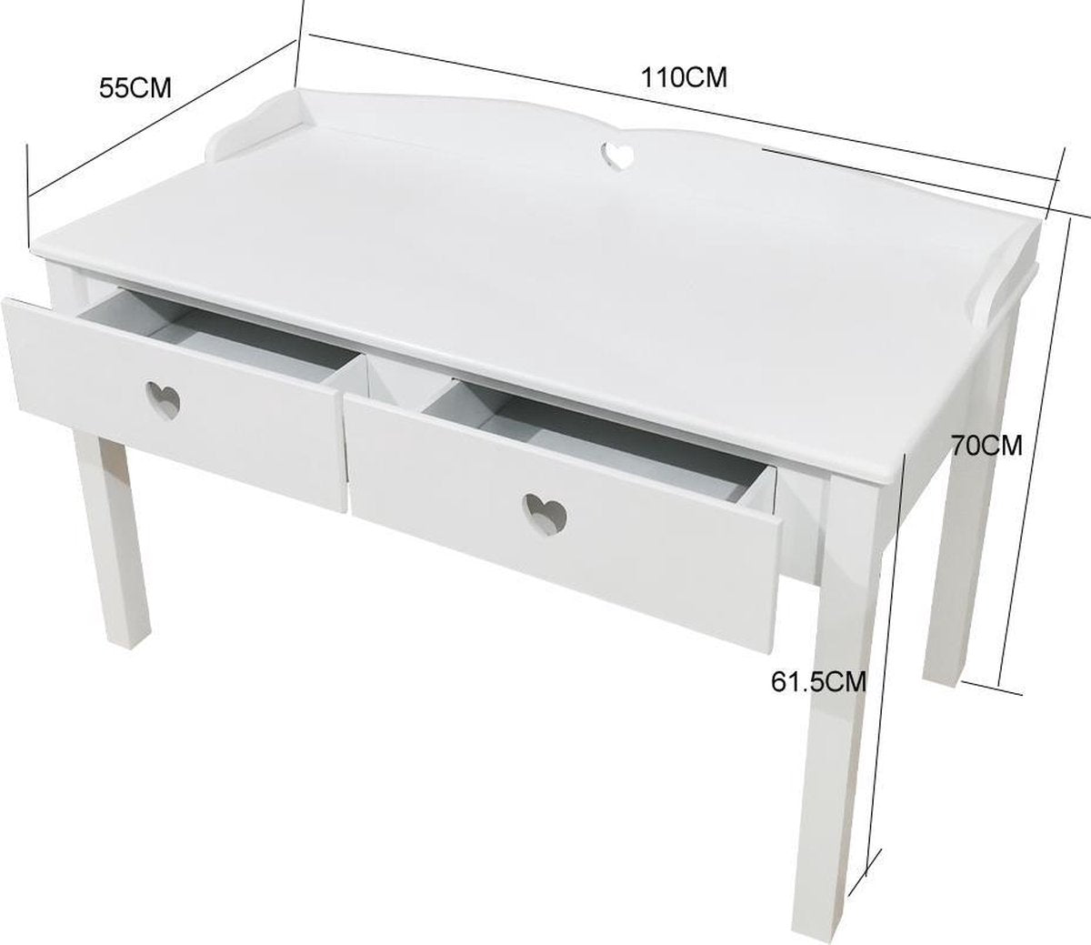 Bureau enfants - VDD - 2 tiroirs - Bureau de travail - 55 x 110 x 61 cm - Blanc