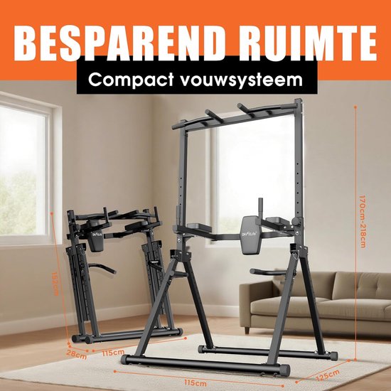 DH FitLife Power Tower Dip Station pliable jusqu'à 210 kg | Barre d'étirement autoportante avec barres de trempage et entraîneur dorsal | Power Station Power Tower