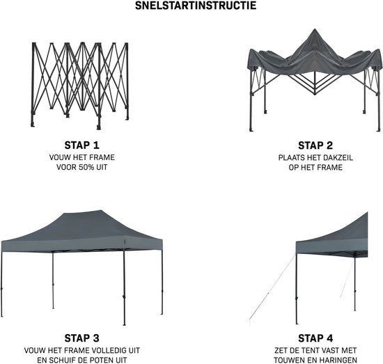 Tente de réception VONROC - 3 x 4,5 m – Tente de réception Premium à montage facile – Conception modulaire – Pliable – Imperméable – Armature en acier – Protection UV 50+ – Sac de rangement inclus – Gris