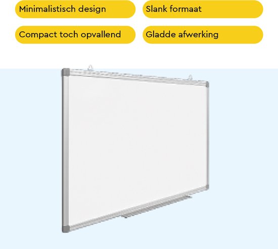 BRASQ Tableau blanc 60x90 cm magnétique - avec accessoires (marqueurs, gomme, aimants) - Tableau noir - Tableau magnétique - Blanc