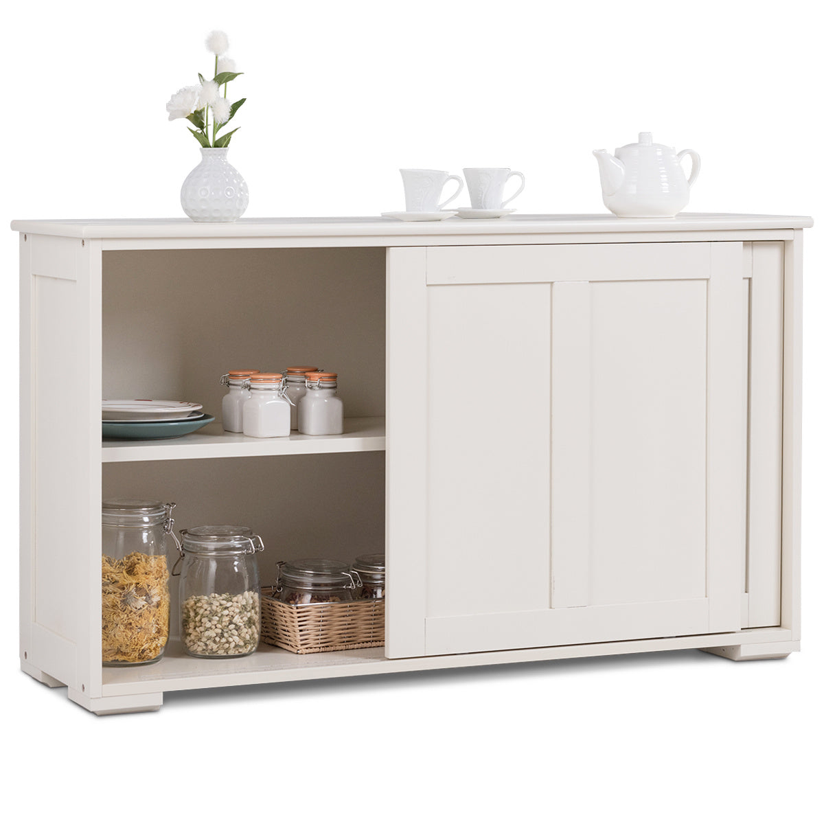 Coast Sideboard Sideboard armoire de cuisine avec portes coulissantes Blanc/brun 106,5 x 33 x 60 cm Beige