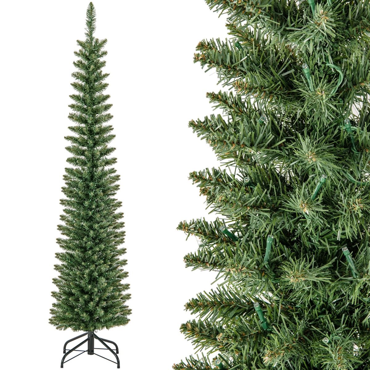 Sapin de Noël artificiel « Coast » avec 390 branches - 180 lumières LED blanc chaud - 180 cm de haut - Vert