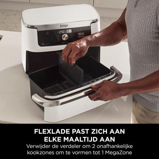 Ninja Foodi FlexDrawer Mega Double friteuse à air chaud XXL - 10,4 litres - Deux compartiments de cuisson ou une MegaZone - Friteuse à air chaud - Blanc - AF500EUWH