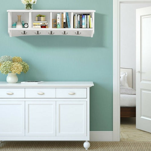 Coast - Porte-manteau mural avec rangement - 5 crochets - 72 x 15,5 x 23 cm - Blanc