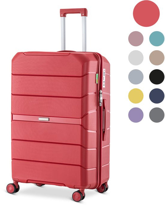 SKYCASES Urban Adventurer - Valise de voyage moyenne - Verrouillage par numéro - 44x27x66cm - 78L - Valise de voyage avec verrouillage de valise - Roues pivotantes - Rouge V2