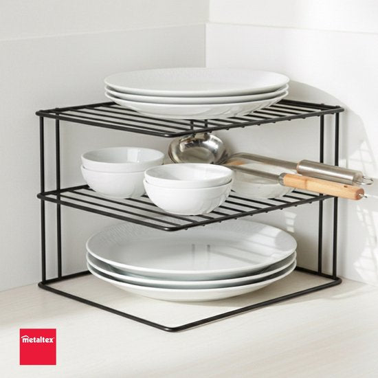 Metaltex - Support à assiettes - Noir - Rangement pour placard de cuisine - 25 x 25 x 19 cm