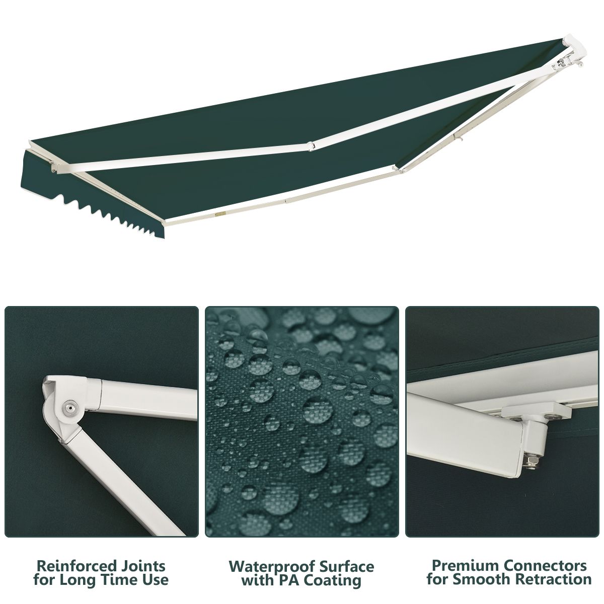 coast 4 x 2,5 m store de terrasse extensible - vert - armature en aluminium - manivelle manuelle