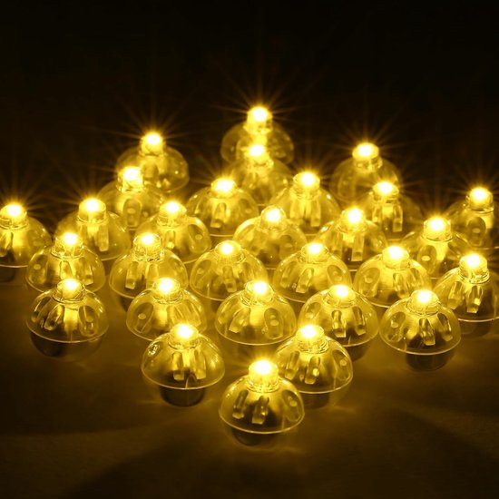 Partizzle 50x Mini Lumières LED - Petites Lumières de Fête pour Ballons - Lumières de Fête avec Eclairage d'Ambiance - Anniversaire, Mariage, Halloween, Noël et Festival - Décoration Lampe pour Ballons - Lumière Blanc Chaud